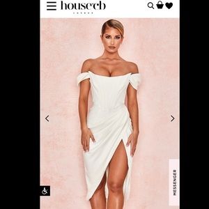 House of CB Loretta Ivory Satin Off Shoulder Dress Corset Dress.